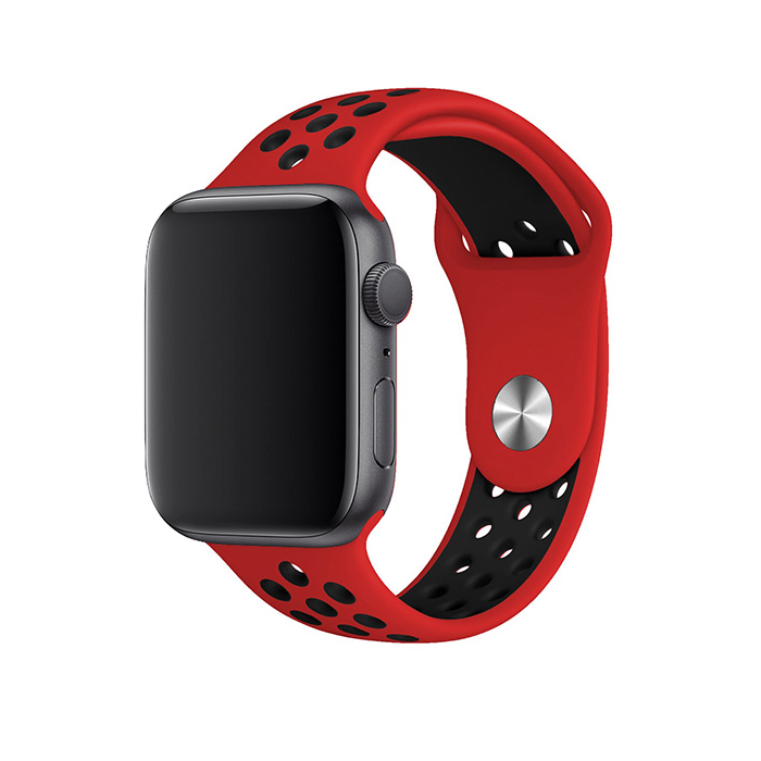 Apple Watch Kırmızı Siyah Silikon Delikli Spor Kordon