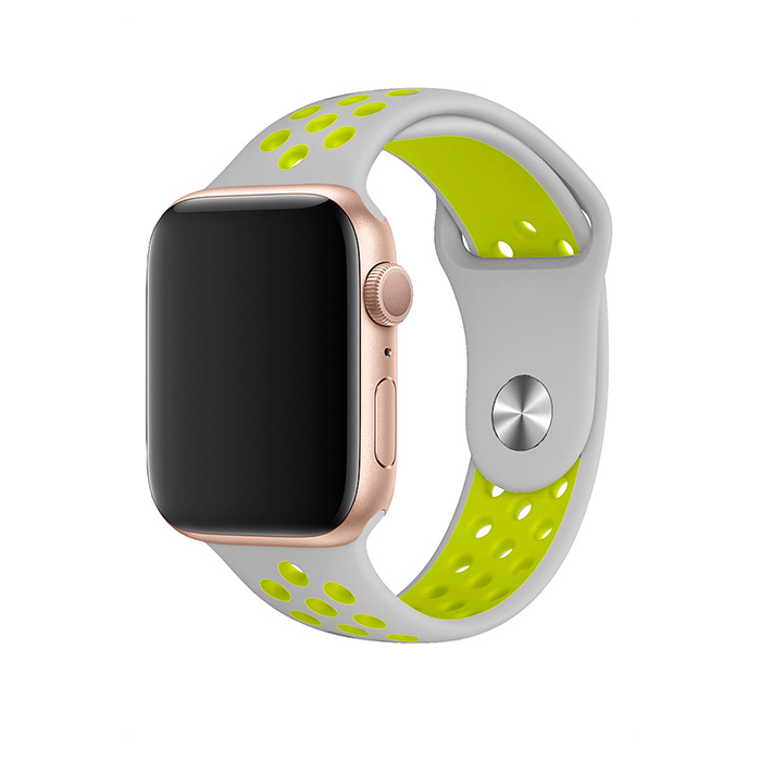 Apple Watch Yeşil Gri Silikon Delikli Spor Kordon